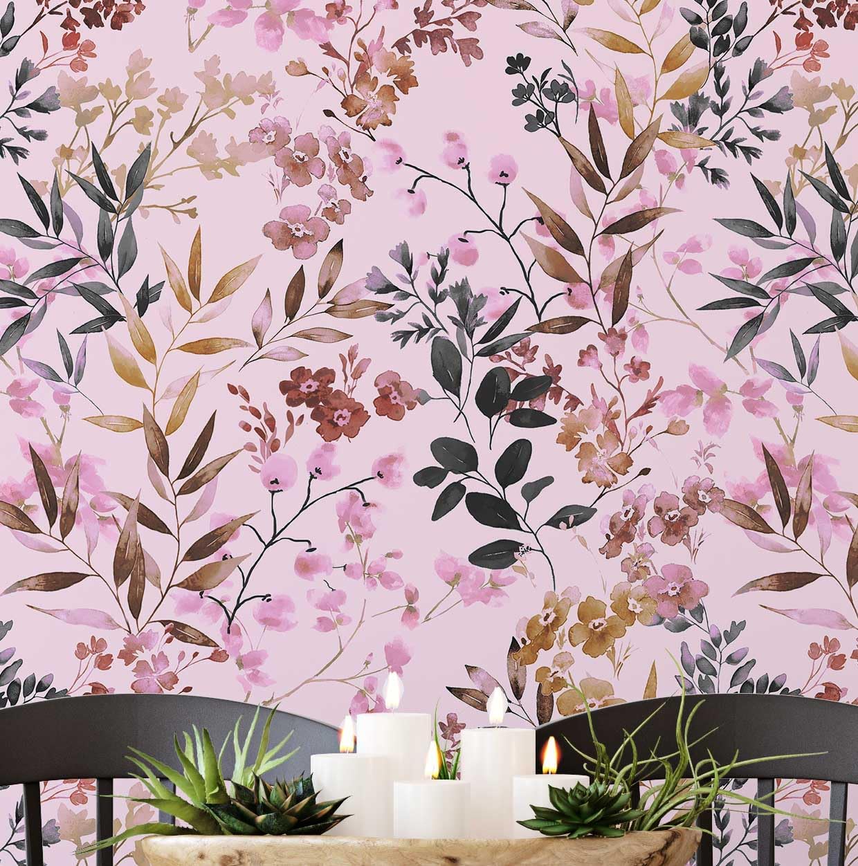 S4Sassy Peel & Stick Vinyl Wallpaper, Watercolor Floral Print Wallpaper Contact Paper Waterproof - Pink, 25"X 240", Removable Wall Covering for Home Decor in Living Areas, Renter Spaces, Cabinets
