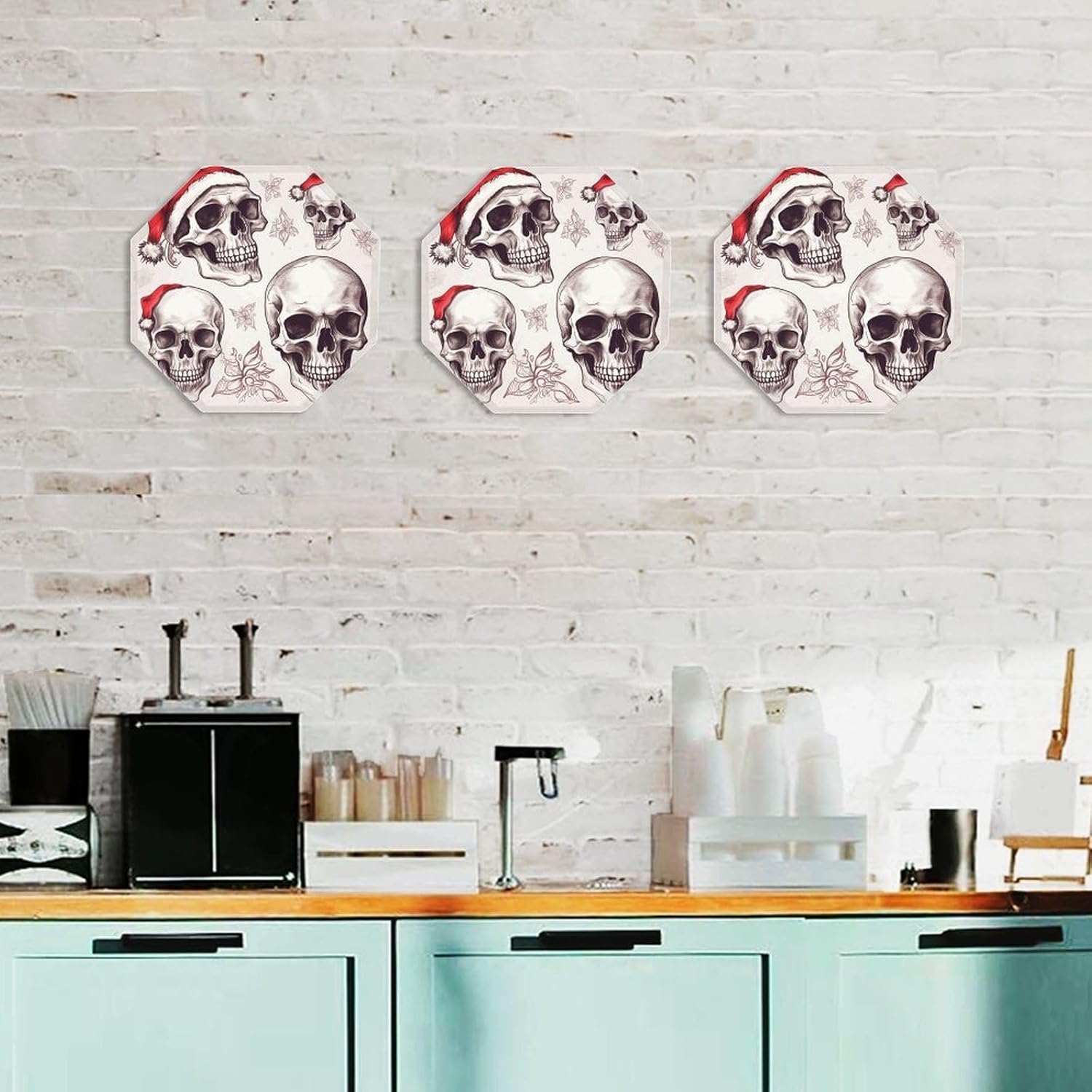 Ctagon Metal Sign for Home, Modern Display Plate for Kitchen, Sketchy Skulls Plates Accent Hanging Wall Decorations 3PCS for Living Room, Bedroom, Hallway, Hotel