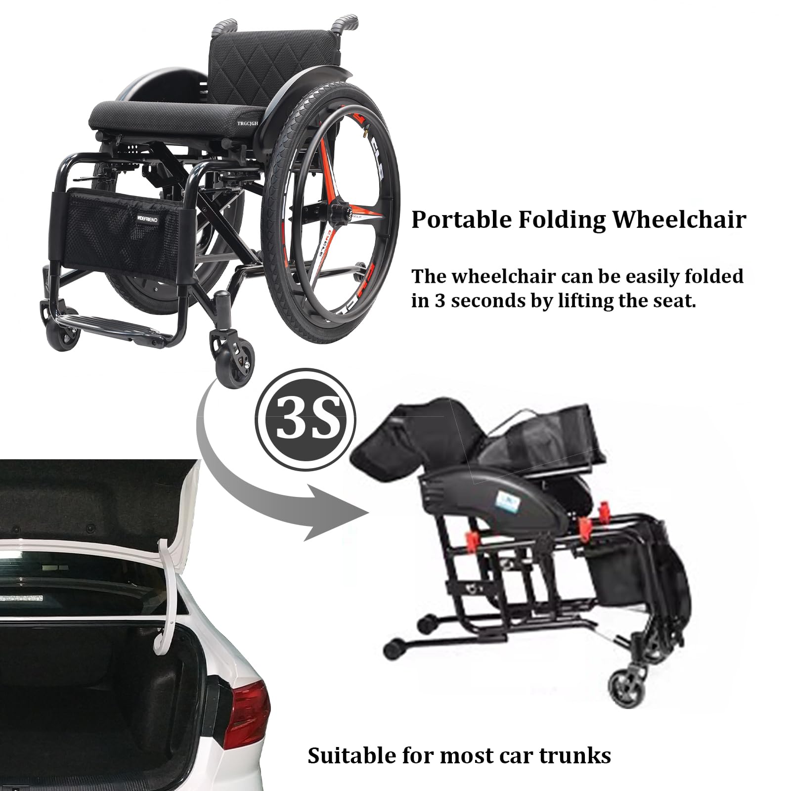 Silla de Ruedas Ligera Plegable de Aluminio, de tránsito, Autopropulsable, Frenos de Mano, Reposapiés abatibles, para minusválidos(Size:15.7in Seat Width,Color:Sports Style)