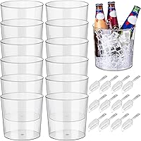 Garvee 6.5in Clear Plastic Ice Buckets 12-Pack with Tongs - BPA-Free Wine Champagne Beer Coolers, Snack Bowls, Vases for Parties Weddings