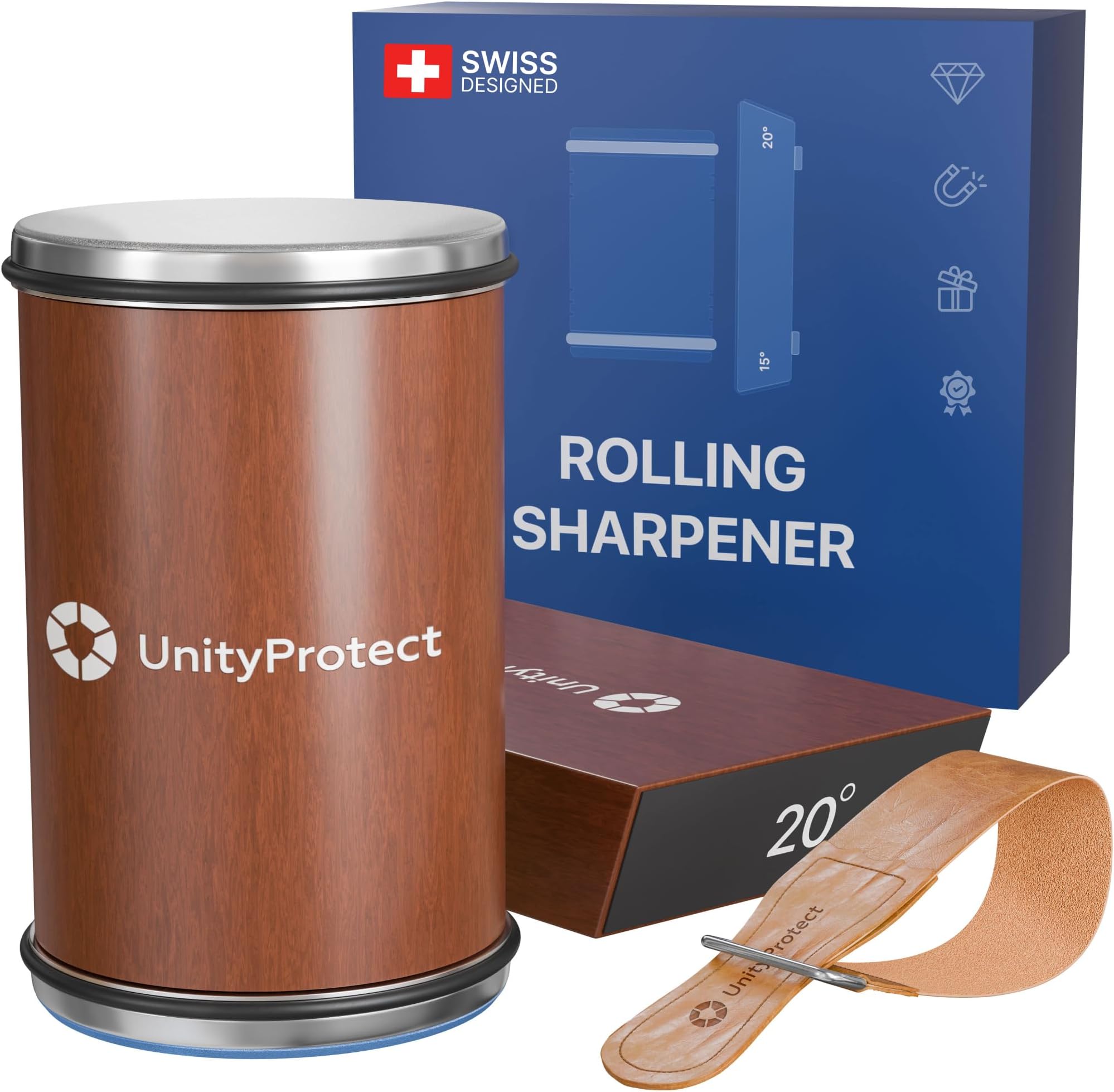 Rolling Knife Sharpener - Kit with Diamond Stone & 15 & 20 Angle Adjustment