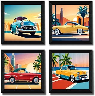 SAF Car collection modern art Wall Hanging | Painting for Wall Decoration | Wall Painting for Living Room | set of 4 Decoration Items for Home | Wall Hangings for Home 10 inch x 10 inch SANFSD143