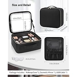 TANTO Makeup Bag With LED Mirror, Travel Makeup Case with Light up Mirror Large Cosmetic Case with 3 Color Lighted Portable Organizer Bag with Adjustable DividersBlack