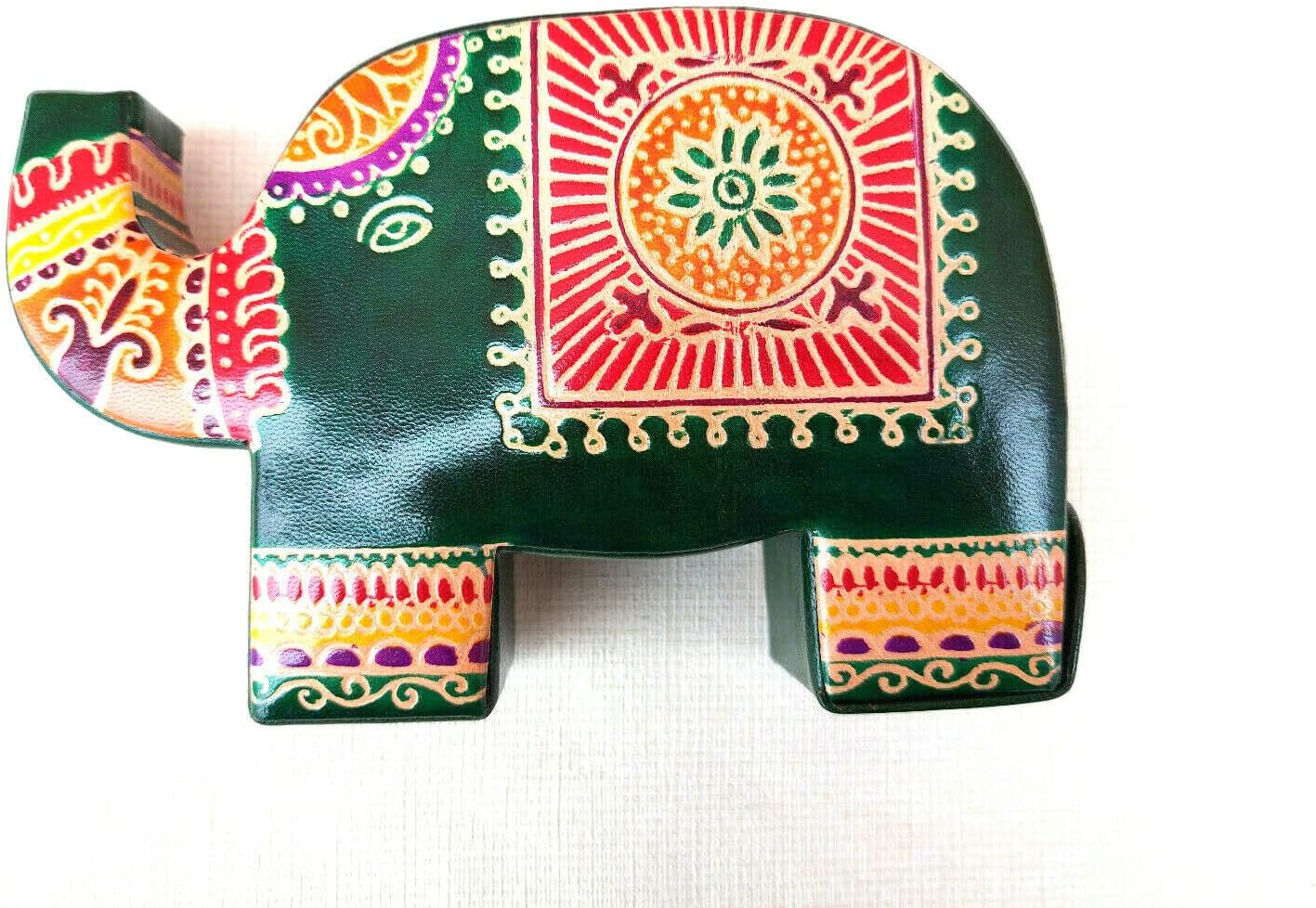 GREEN / AQUA Multicoloured Leather ELEPHANT Money Box / Piggy Bank