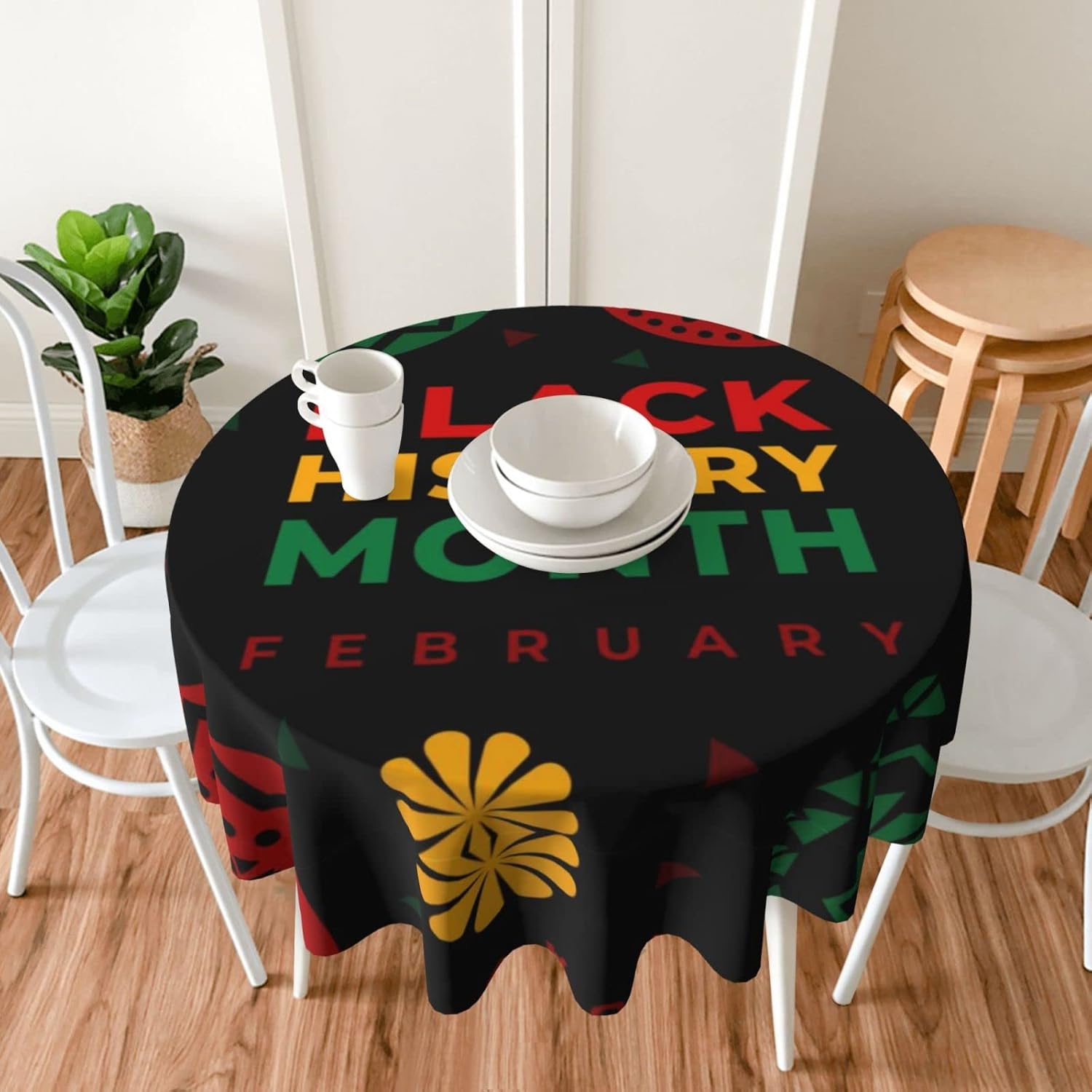 ZGVDVZ Black History Month 2023 Round Table Cloth Washable Water Resistance Polyester Holiday Tablecloth Decorative Table Cover for Banquet Party Dining Room, 60 Inch