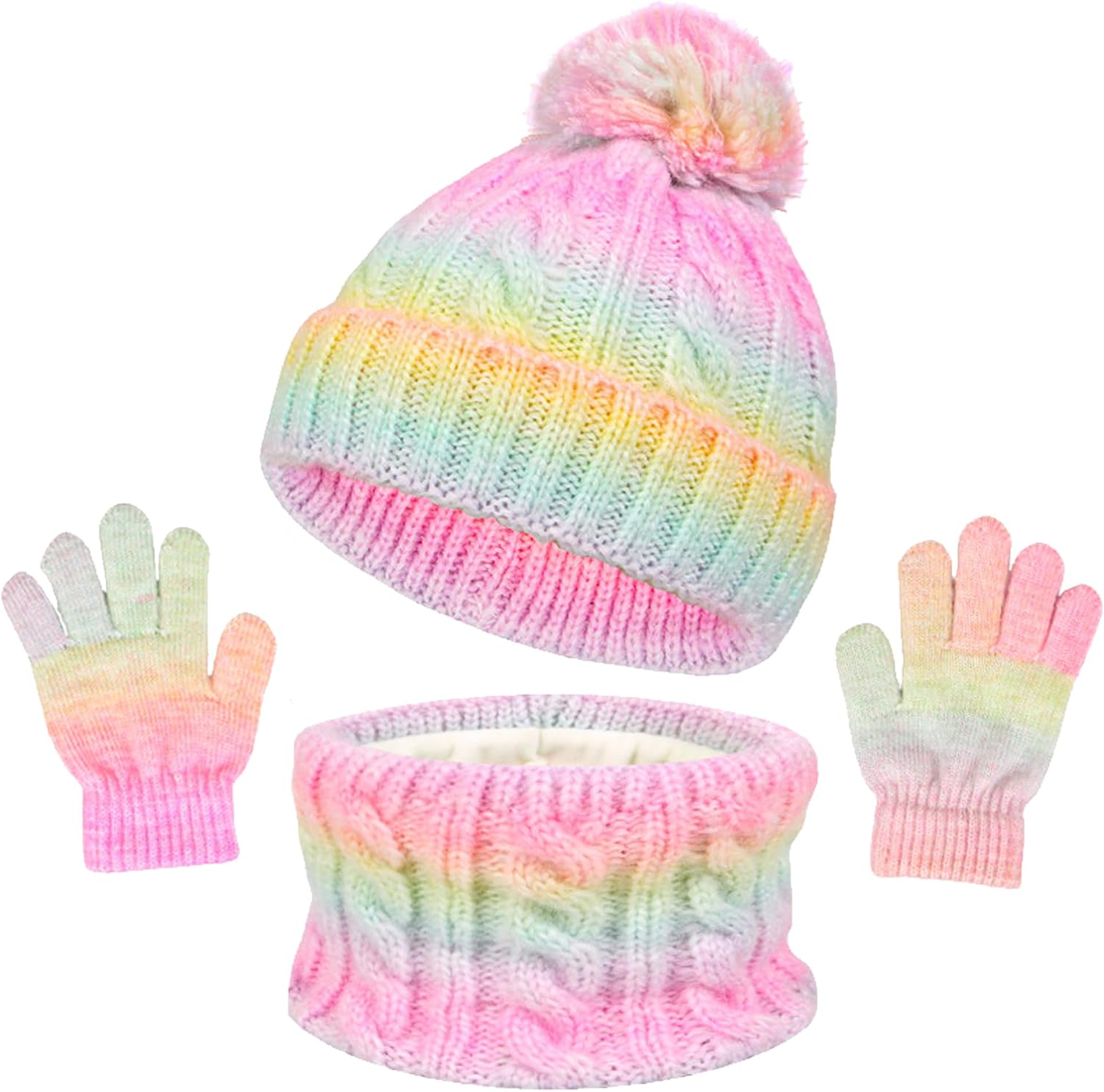 Winter Beanie Hat Scarf Gloves Set for Boys Girls, Kids Toddlers Knitting Neck Warm Hat Cap Scarf Gloves Age 2-10