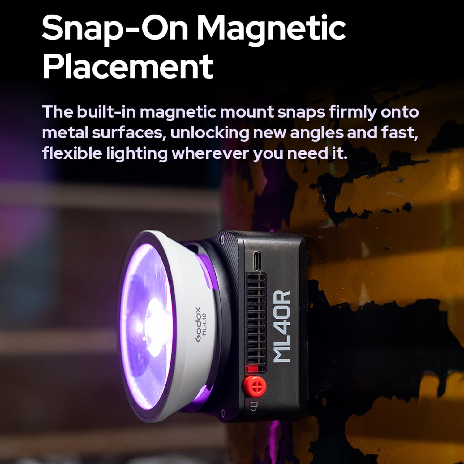 Godox ML40Bi Magnetische LED-Videoleuchte mit ML-10 Linsenreflektor, 2800K-6500K Fotoleuchte, CRI＞96, 11FX-Lichteffekte, Integrierter Lüfter, 30m Bluetooth-Steuerung mit Godox-Mount