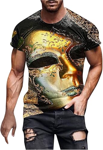 Camisetas Carnaval Mardi Gras Hombre Camisetas estampadas Manga Corta Cuello Redondo Camisetas Divertidas Bonitas Fiesta