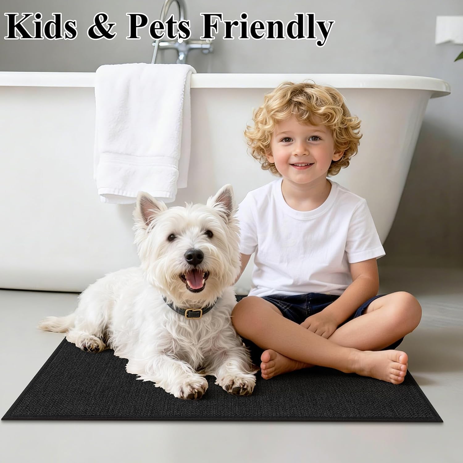 Ileading Bathroom Rugs Sets 3 Piece Non Slip Washable, Absorbent Quick Dry Thin Bath Runner Rug, U Shaped Toilet Mat for Shower Tub Sink Kitchen Laundry (Black)