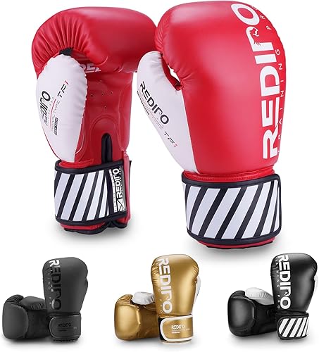 Redipo Guantes de boxeo para hombres y mujeres, guantes de entrenamiento de cuero de primera calidad, guantes de boxeo profesionales para Muay Thai,