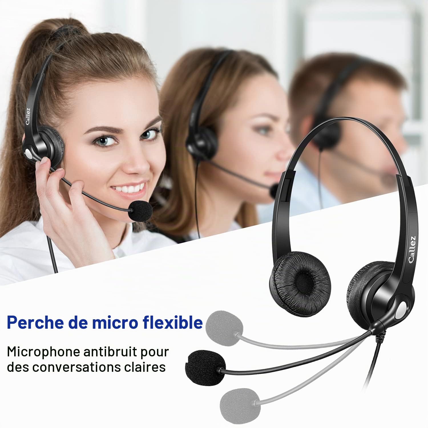 Casque Téléphone Fixe RJ9 avec Micro Anti-Bruit, Oreillette Téléphonique pour Polycom VVX411 Aastra 6757i Gigaset DA710 Fanvil X7C Alcatel Temporis 580 Plantronics Avaya Bureau Centre d'appel