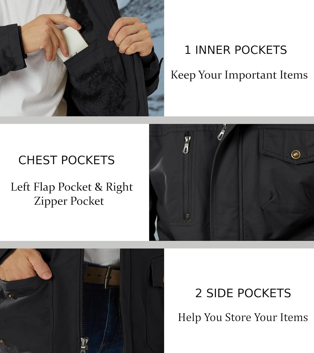 EKLENTSON Men's Winter Coat Fleece Lined Military Jacekt Thick Cotton Parka Jacket Warm Cargo Jacket Work Coat with Hood - Image 5