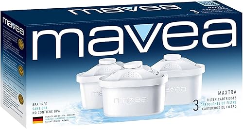 MAVEA Maxtra - Filtro de repuesto para jarra de filtración de agua MAVEA, paquete de 3, color blanco