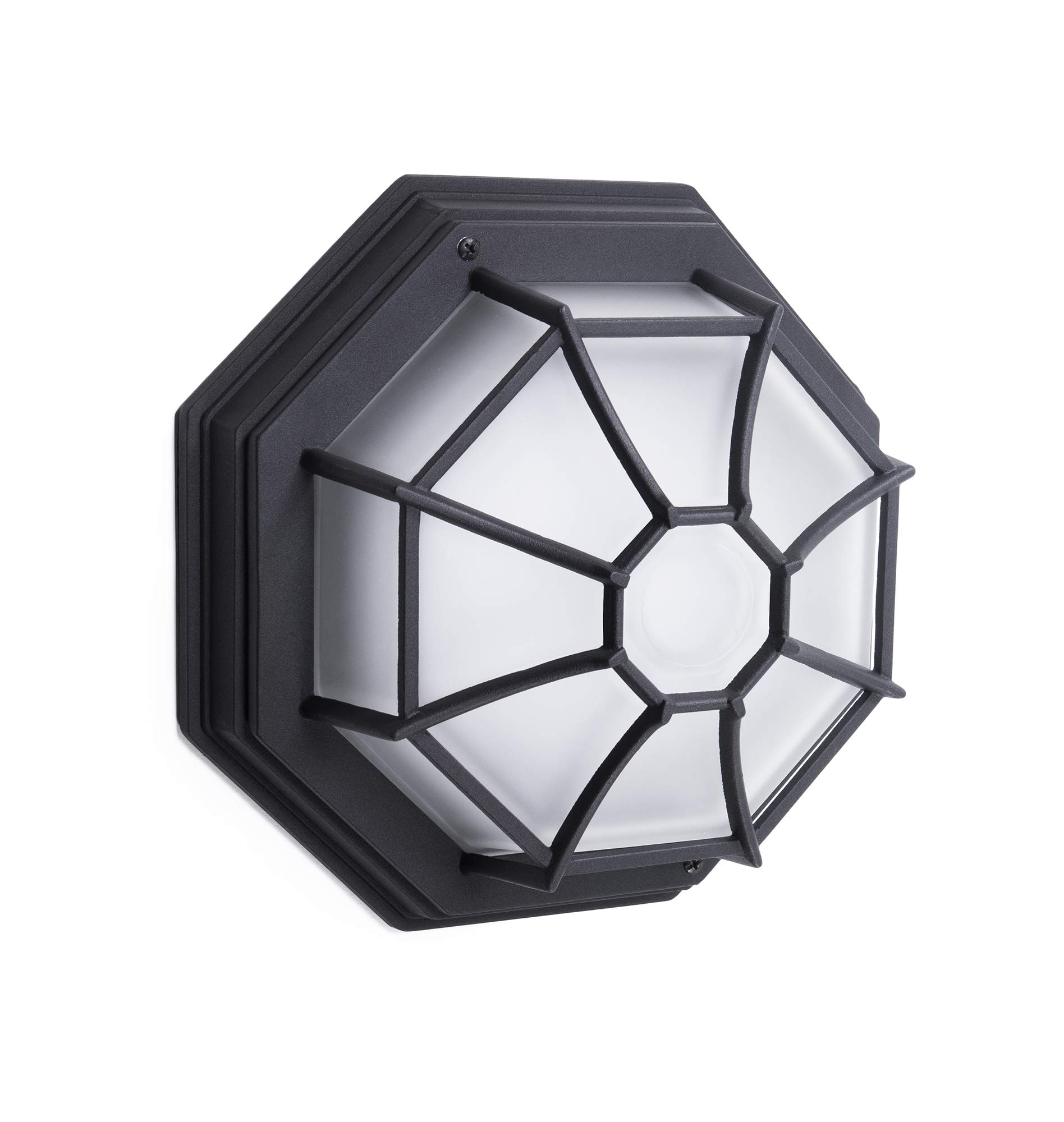 CORAMDEOOutdoor 11.5” LED Nautical Wall or Ceiling Flush Mount Light, Wet Location, Built in LED Gives 125W of Light, 1250 Lumens, 3K, Black Cast Aluminum with Frosted Glass Lens