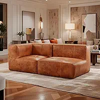 Sofá Modular Poli Couro Marrom 2 Lugares com 1 Braço Confortável Compacto Sala Moderna Premium