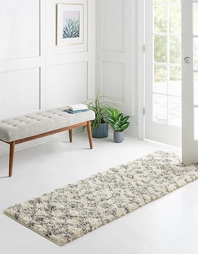 Miniatura 4 de Unique Loom Alfombra marroquí Trellis Shag Collection - Meknes (2 x 5 pies 1 pulgada, color marfilgris)