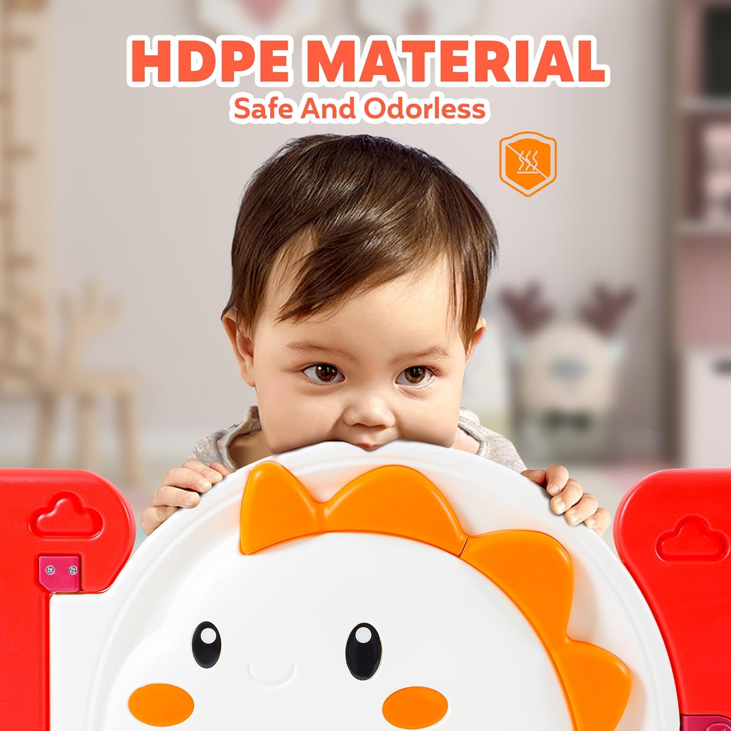 Baby Playpen with Cartoon Dinosaur, Foldable Playpen with 18 Panels, Safety Play Yard with Crawling Mat and Basketball Stand, Baby Playard for Kids and Toddlers, Pink+White