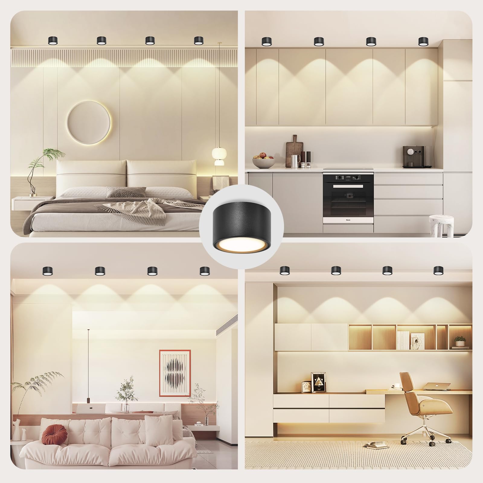 GeyouLux 4 Pezzi Faretti LED Soffitto 6W 680LM Faretti da Soffitto 4000K Luce Naturale Faretto LED Interno Ø95x55mm Plafoniera led Soffitto in Alluminio per salone corridoio cucina salotto, Nero