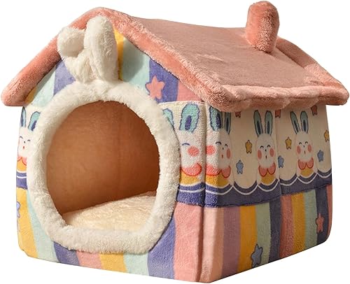 Casa para gatos, cama cueva de gatos de dibujos animados con almohada acolchada extraíble lavable, bonita tienda de campaña para gatos, cálida y