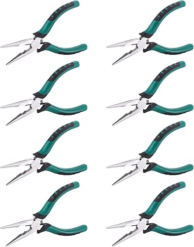 Miniatura 8 de 4 alicates de punta de aguja de resorte de 6.5 pulgadas, alicates de corte lateral de nariz de acero resistente, mango de goma antideslizante,