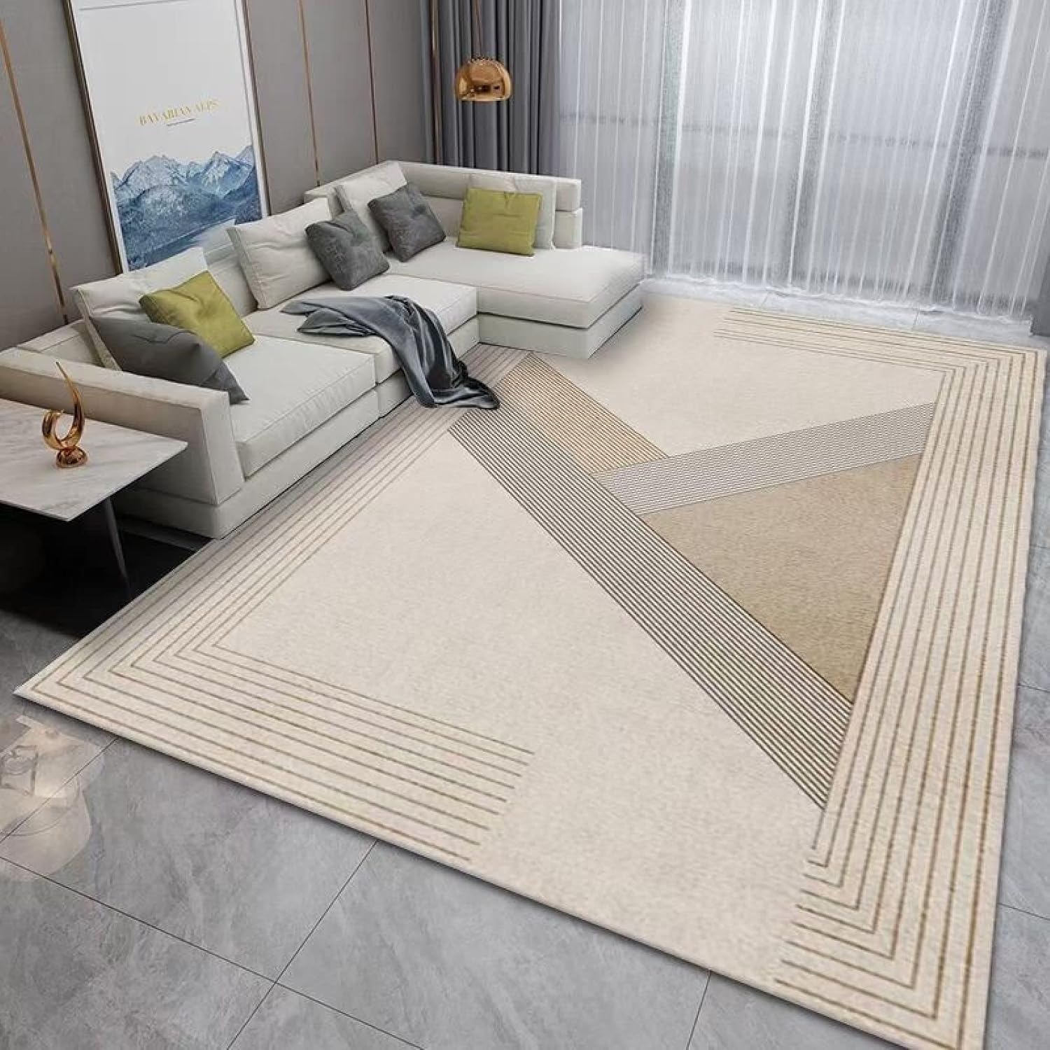 Tapis patchwork géométrique abstrait au design moderne et finitions soignées