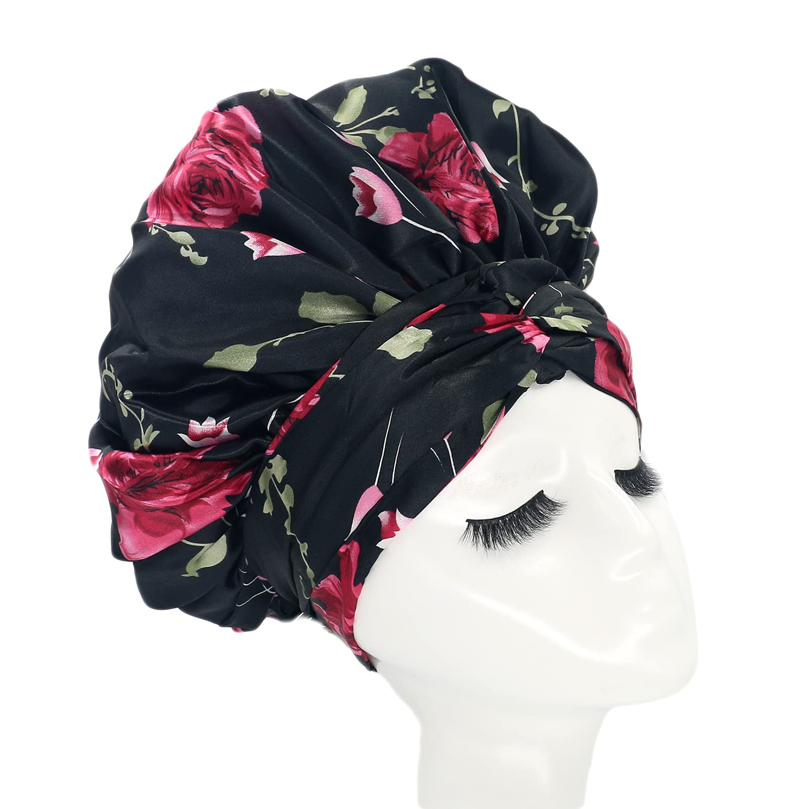 Amazon.com : Cospack Easy Headwrap Satin Lined Hair bonnet Double Layers  With Two Straps for Women Long Curly Hair/Braids For Sleeping Head Scarf  Head Wrap (BlackFlower) : Beauty & Personal Care
