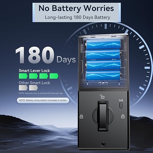Miniatura 9 de Cerradura de puerta de entrada sin llave con juego de asa WiFi integrado, huella digital, control de aplicación y timbre, cerrojo de teclado