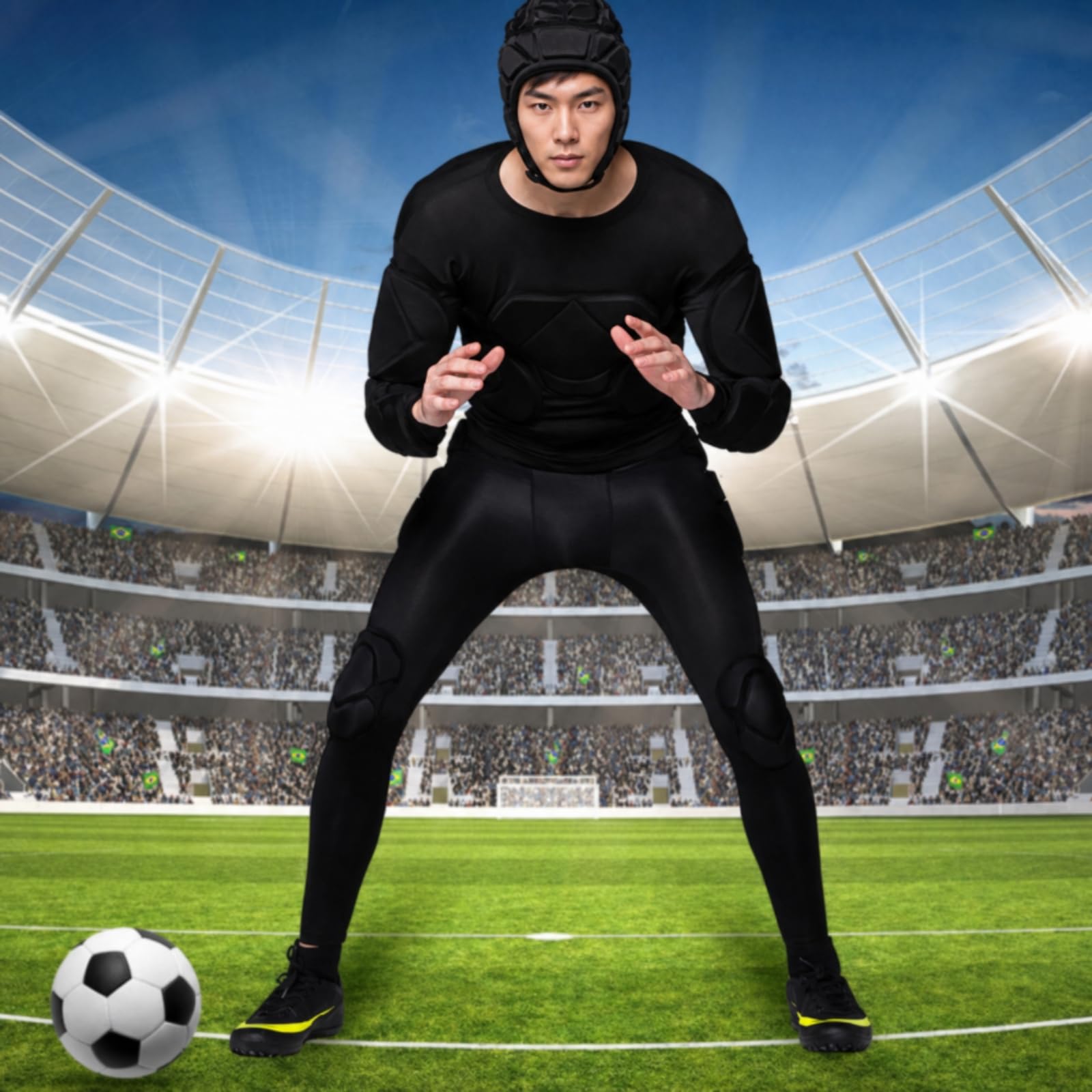 perfk Camiseta de con Protección Acolchada Camisa Compresiva Top Deportivo Camiseta Térmica Capa Ligera No Voluminosa para Impactos y Caídas Costuras