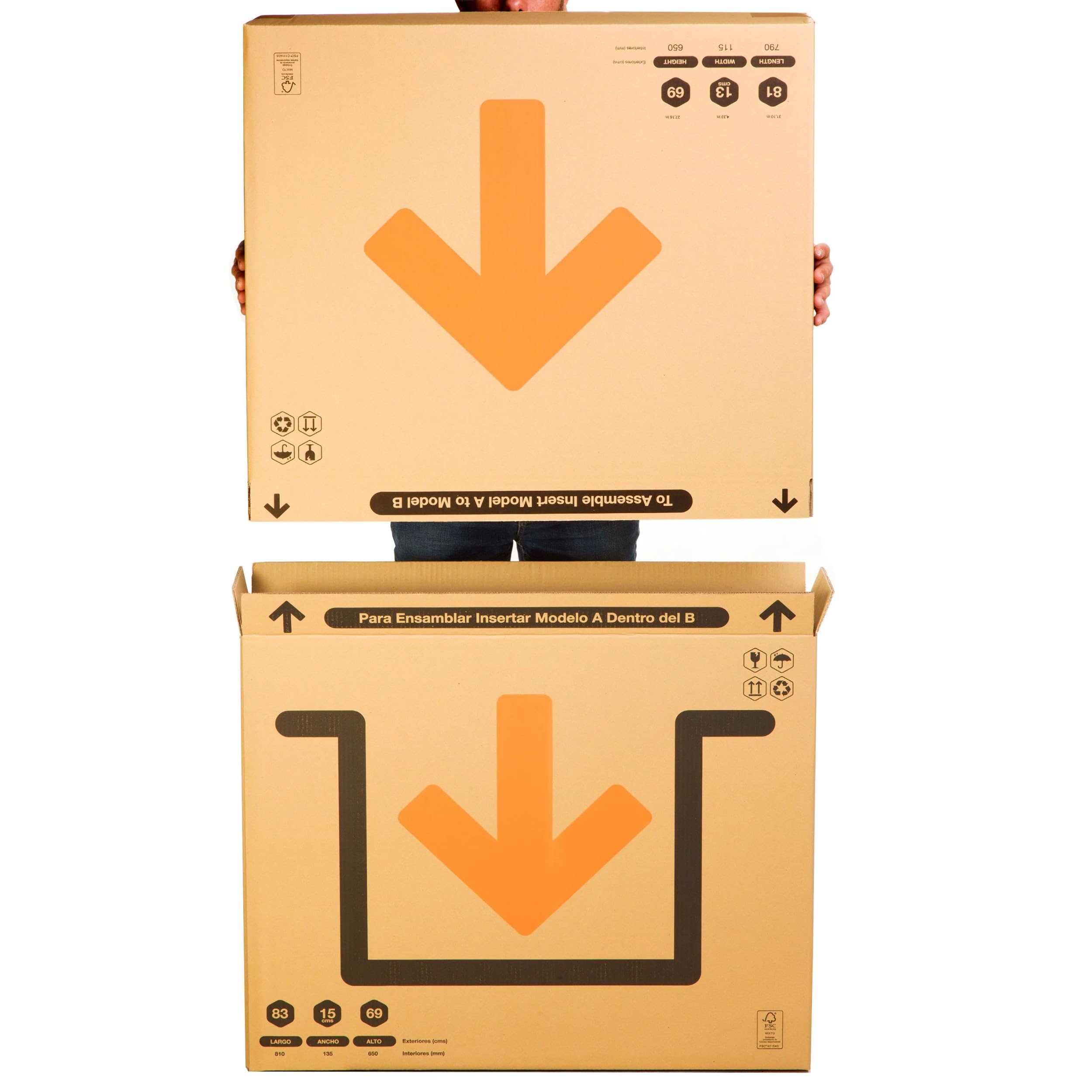 TELECAJAS | 3 Cajas 130x13x81 cm Cuadros Grandes Telescópica y Robusta: Televisores Planos, TV | Modelo A+B | TV hasta 55' pulgadas | Pack de 3 cajas + Precinto