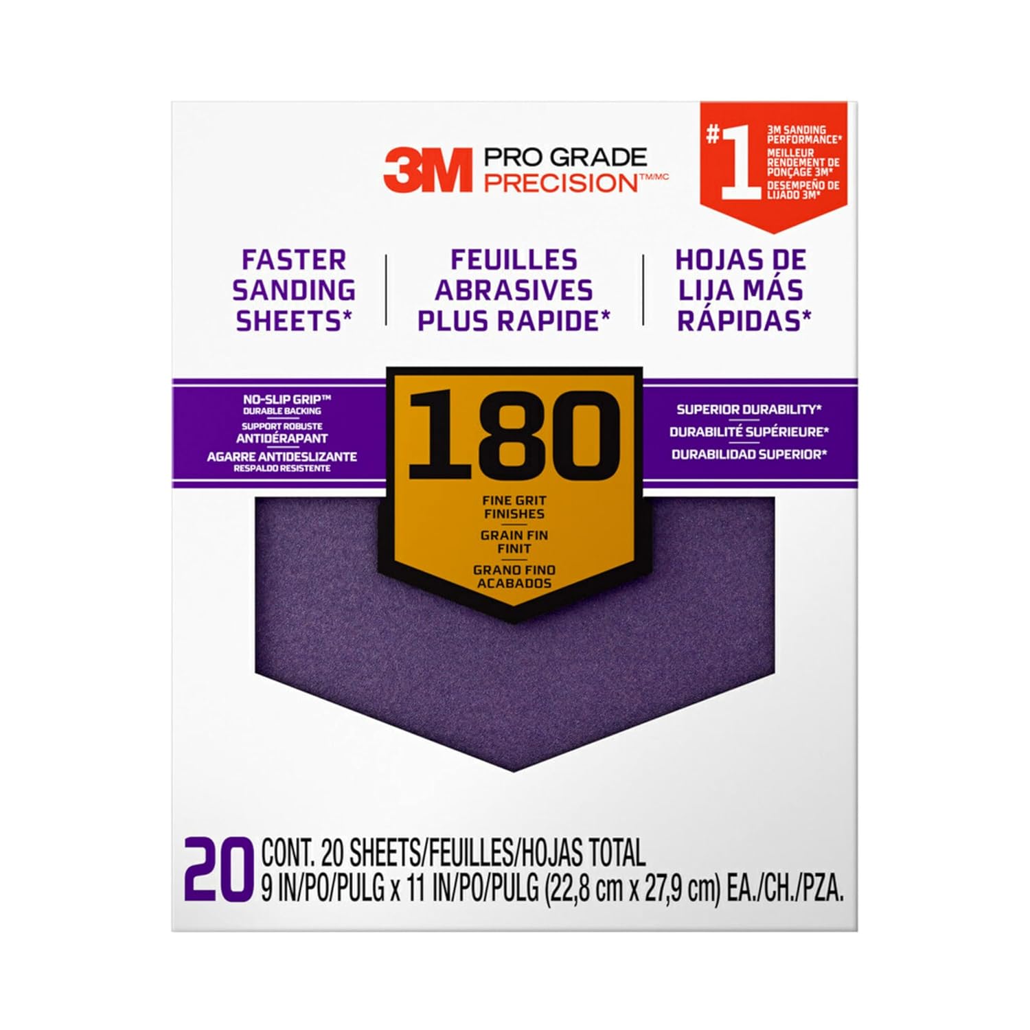 3M Pro Grade Precision sanding sheets, 180 grit, 9 x 11 inch