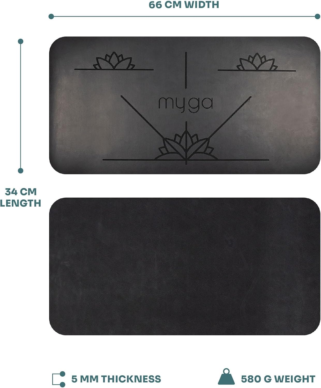 Myga Alignment Yoga Pad Mat - Non-slip Pads for Extra Cushioning with your Knee, Elbow and Hand Support - 26" x 13.4" - 0.2" Thickness, Black