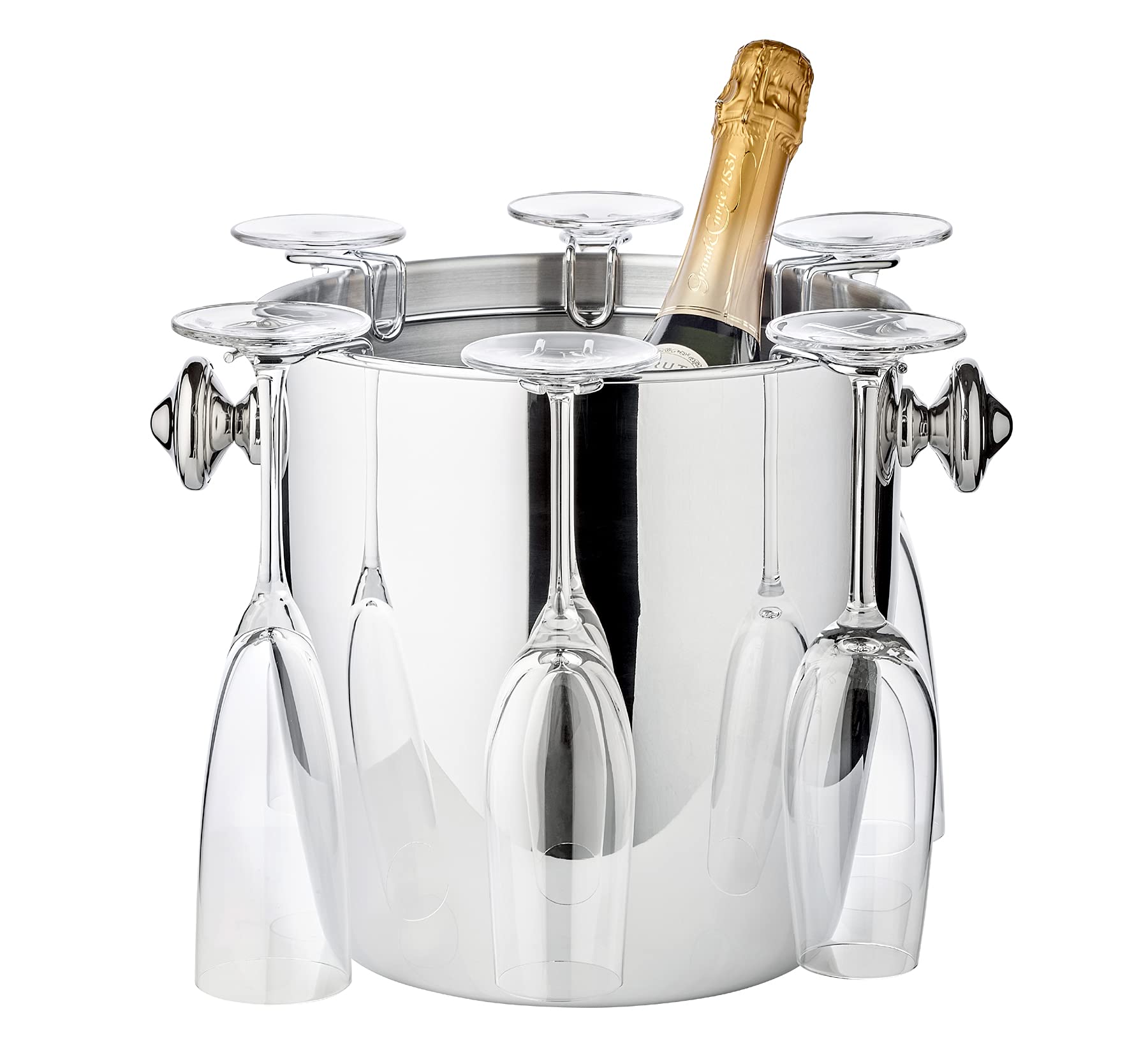 EDZARD Champanera Geneva (H 85 cm, Ø 23 cm), acero inoxidable, con soporte y asas, para 1 botella – enfriador de vino, enfriador de botellas, cubitera