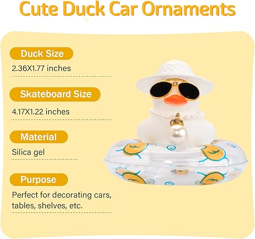 Miniatura 2 de wonuu Anilla de natación de patos blancos con cristales de diamante, patos de goma con mini sombrero, collar para decoración de salpicadero, adornos