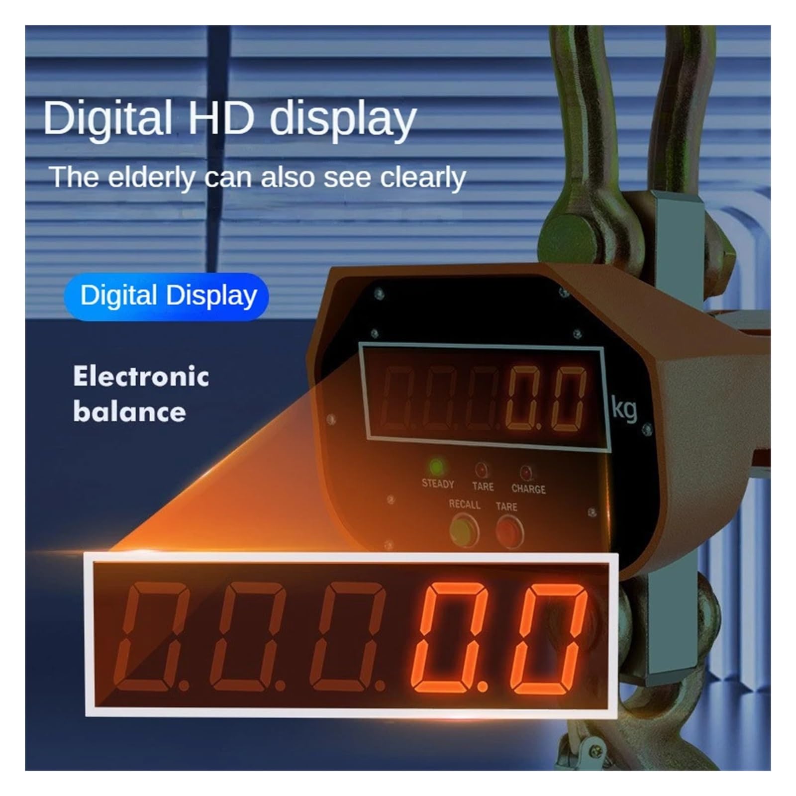 Bilancia per Gru sospesa 1T 2T 3T 5T ​​10T Bilancia Sospesa Wireless Digitale Ricaricabile LED Visualizzazione Diretta Telecomando Gru Bilancia Guscio in Lega di Alluminio(3T 0.5KG)
