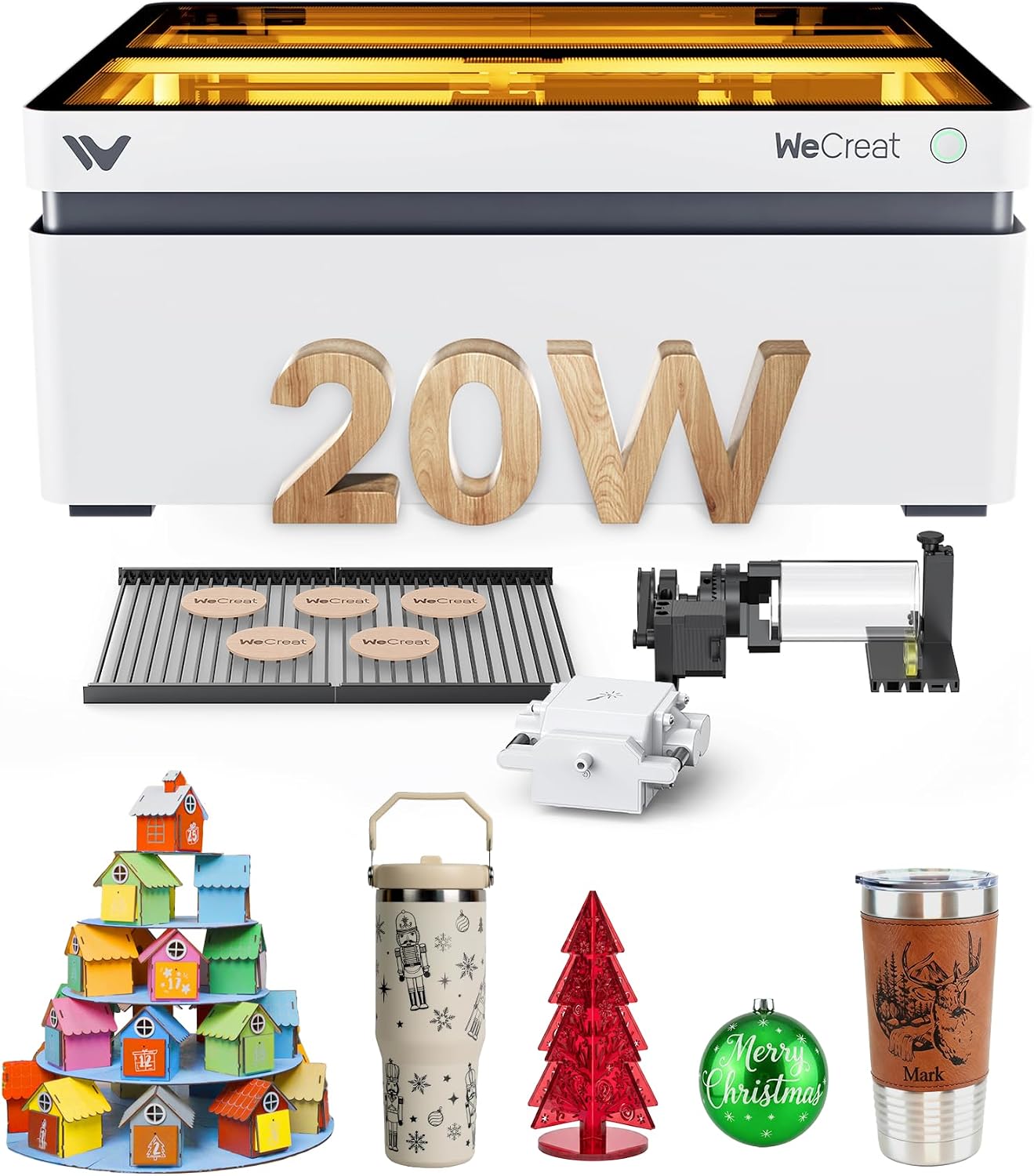 WECREAT Vision 20W Desktop Laser Engraver, Auto-Lifting for 5.5″ Material, Smart Camera for Easiest Positioning, 600mm/s Speed, Laser Engraving Machine for Tumblers Wood Acrylic DIY Craft Gifts Making