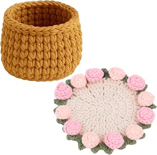 Handmade Crochet Coasters Set with Basket - Cute Knit Desk Protectors, Unique Home Decor & Thoughtful Gift
