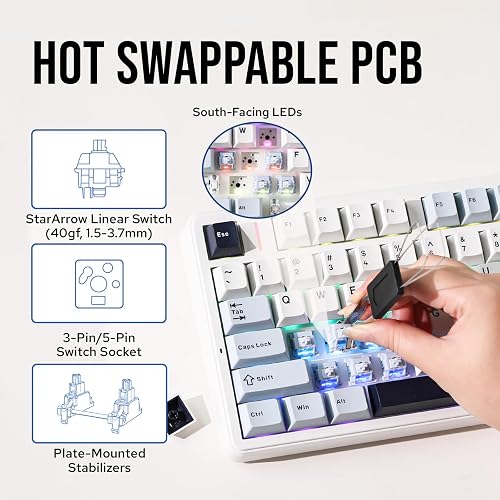 MechLands Aula F99 PRO Clavier de jeu mécanique 96 %, BT5.0/USB-C/2,4 GHz, sans fil, joint remplaçable à chaud, batterie de 8000 mAh, bouton rotatif, rétroéclairage RVB pour Windows/Mac (blanc bleu) - 4