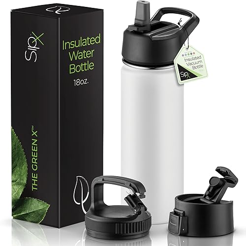 Miniatura 48 de SipX™ - Botella de agua de acero inoxidable de 40 onzas con triple aislamiento térmico, 3 tapas, reutilizable y sin bisfenol A, mantiene las bebidas