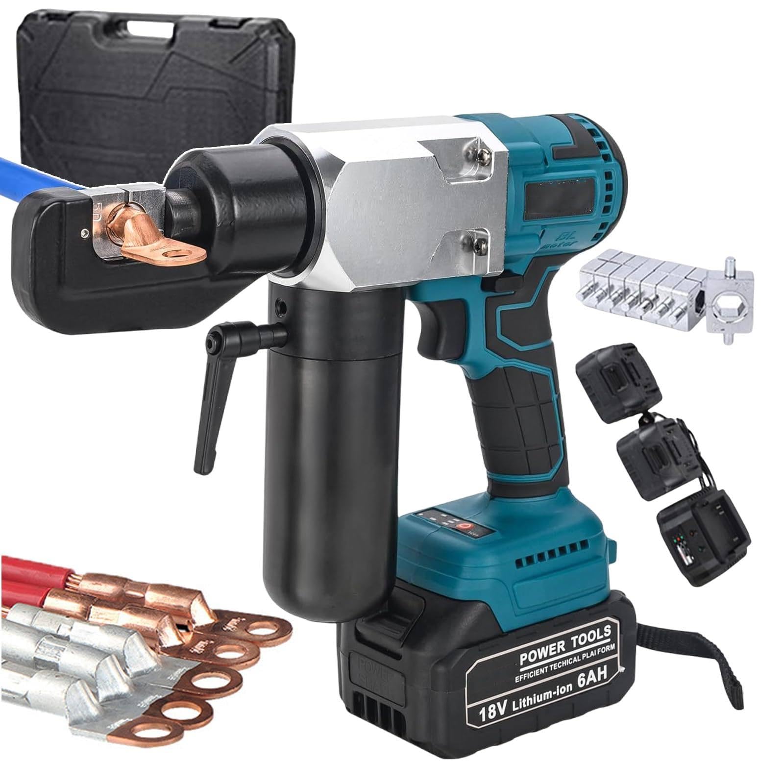 18V/6Ah Akumulator litowo-jonowy Akumulatorowe Szczypce Hydrauliczne, Hydrauliczne Narzędzia Do Zaciskania, Szczypce Do Kabli Zasilane Akumulatorem 10-400mm2 120KN, 280x75x260mm