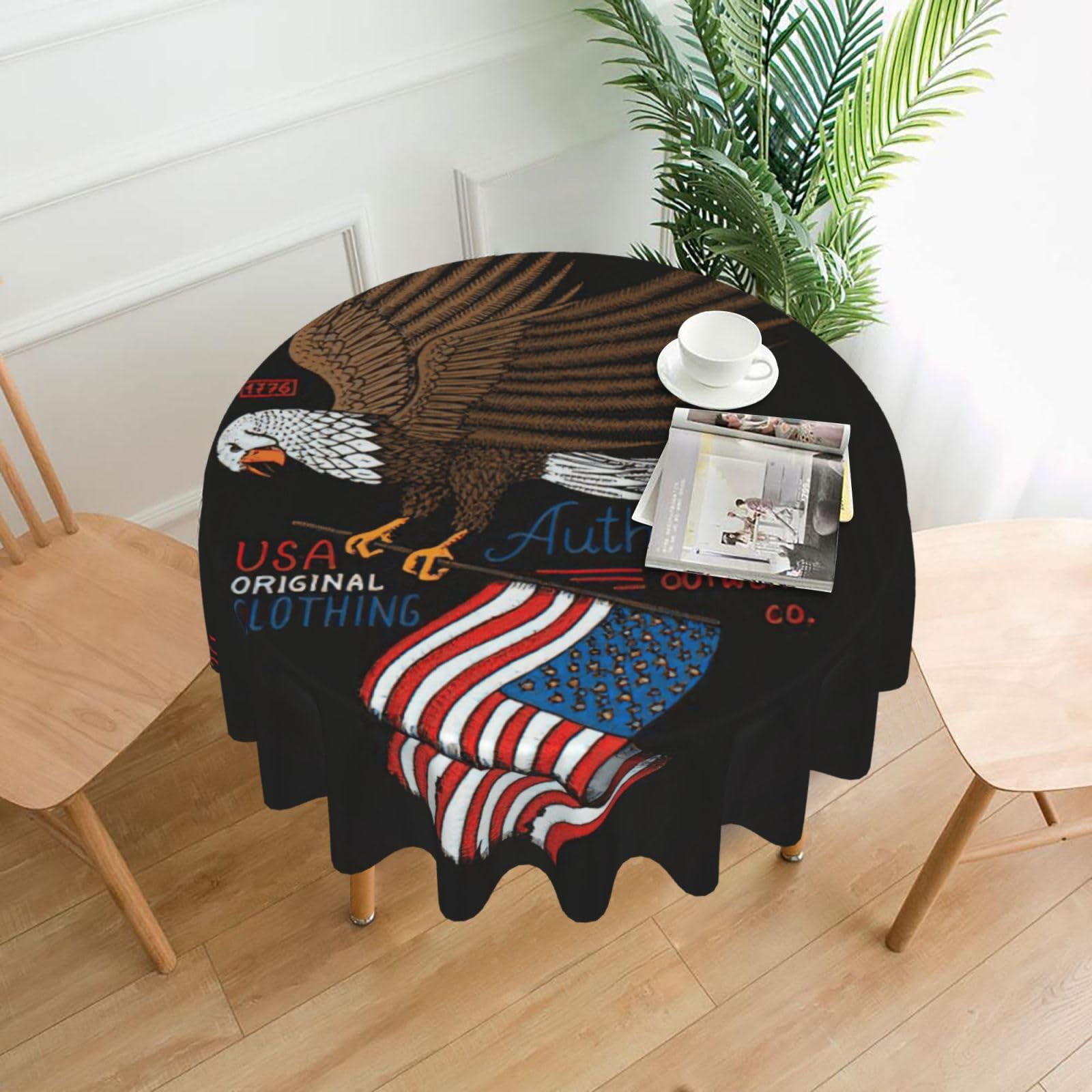 Zcmkjlg USA Patriotic Eagle with American Flag Print Quick Ship Round Tablecloth 60in Polyester Washable Cover for Dining Room