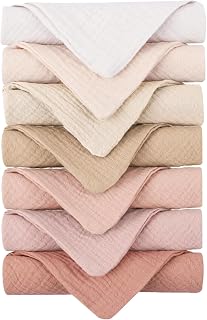 Konssy Baby Muslin Washcloths 7-Pack: 100% Cotton, Ultra Soft & Absorbent 11x11 Inch Bath, Burp Cloths for Newborns Boys Girls