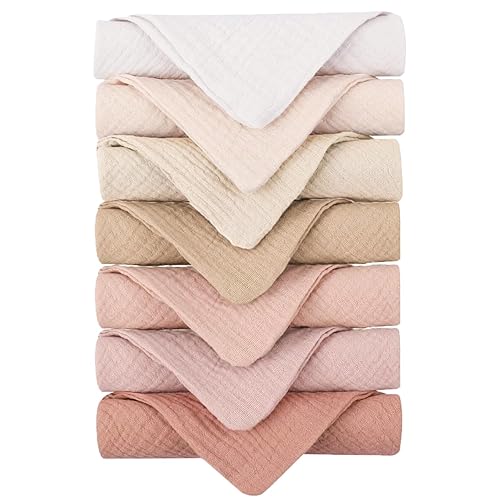 Konssy Paquete de 7 paños de muselina para bebé, 100% algodón, paños de baño suaves y absorbentes y paños para eructos para niños recién nacidos,