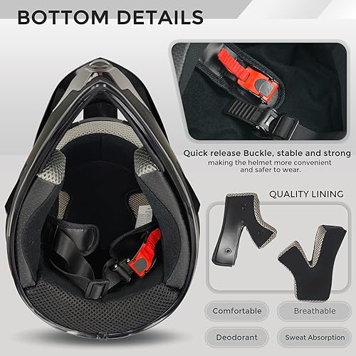 Miniatura 5 de Casco de motocross, casco de motocicleta ATV ATV para jóvenes y adultos, casco de bicicleta de montaña BMX de 4 ruedas para niños, certificado DOT,