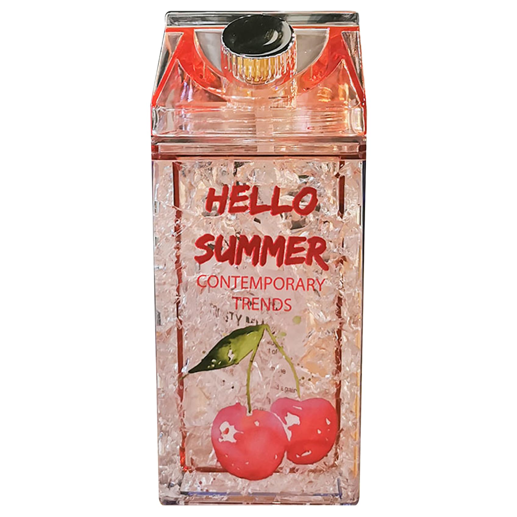 NASSMOSSE Milk Carton Water Bottles 400ml Cold Retention Cute Milk Carton Container with Straw Summer Portable Leakproof Water Bottle for Girls, Cherry