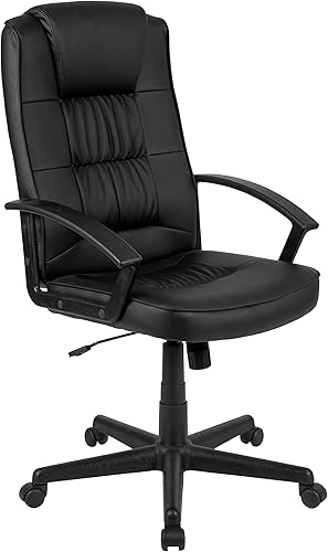 Flash Furniture Biscayne Flash Fundamentals - Silla de oficina acolchada de cuero negro con brazos