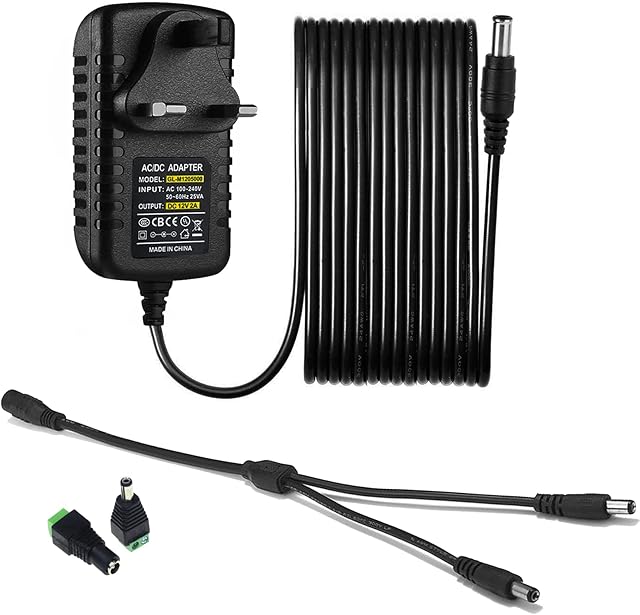 WiTi Power Adapter DC12V 2A for CCTV Cameras,12V 2A DC Power Supply Adapter for IP/CCTV security camera, 3 meter AC to DC power cord, Wall Charger, output DC 12V 2000mA