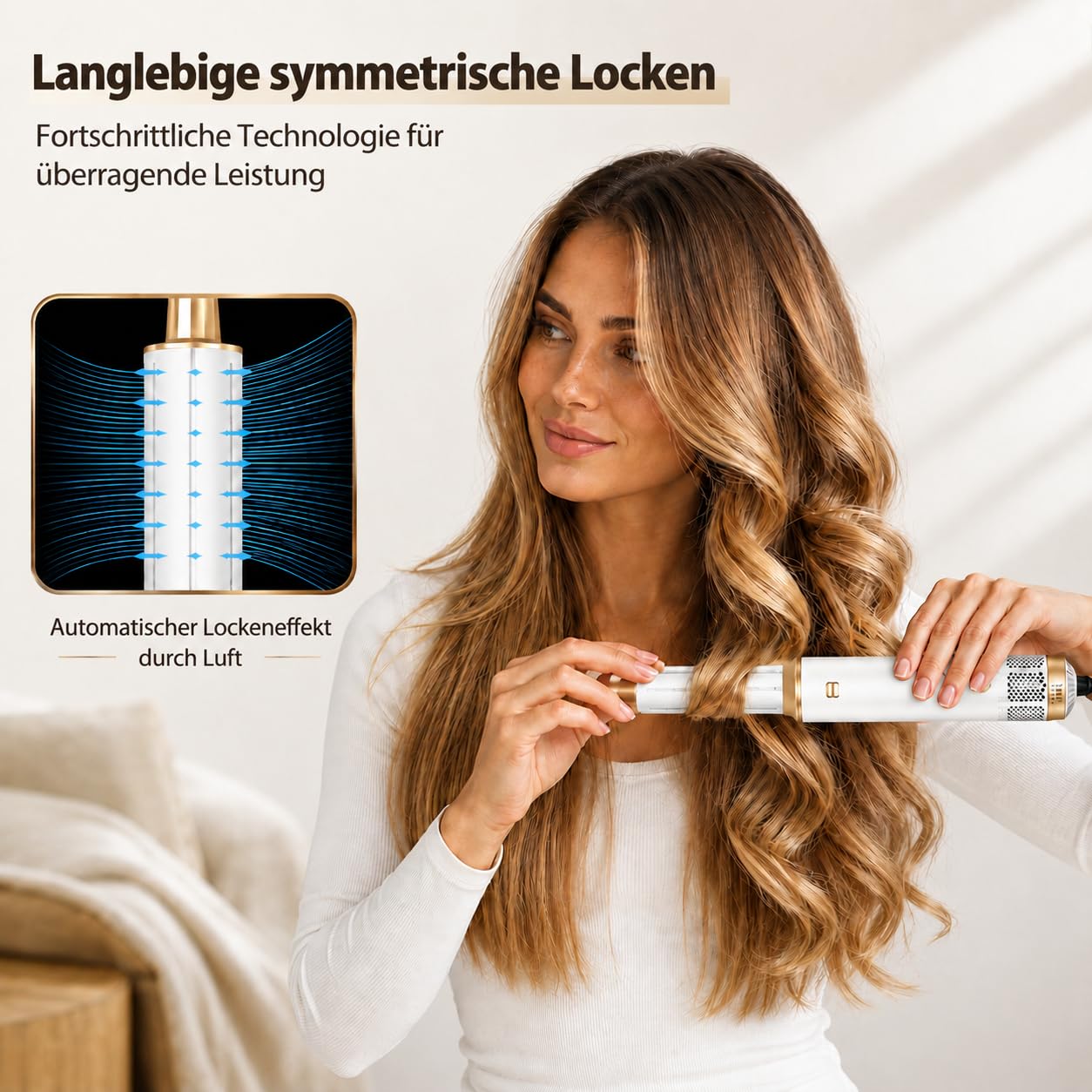 Airstyler 5-in-1, Multifunktionaler Hairstyler Set mit Warmluftbürste, Ionen Föhn, Professioneller Haar styler, Lockenstab Automatisch, Volumen Föhnbürste, Glätten und Locken, Zum Styling