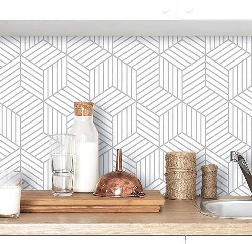 Miniatura 6 de YAMANGU Papel tapiz geométrico extraíble para despegar y pegar, papel adhesivo autoadhesivo para reacondicionamiento de muebles y decoración del