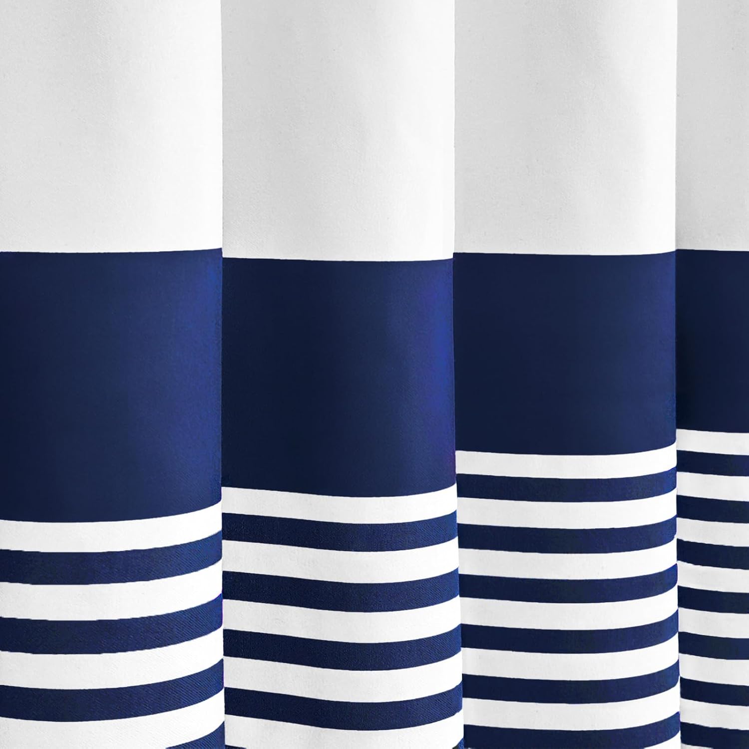 Seasonwood 84inch Tall White Shower Curtain Navy Blue Striped with Tassels,Modern Fabric Farmhouse Shower Curtain for Bathroom Decor,Easy Care Waterproof Washable Durable 72 x 84