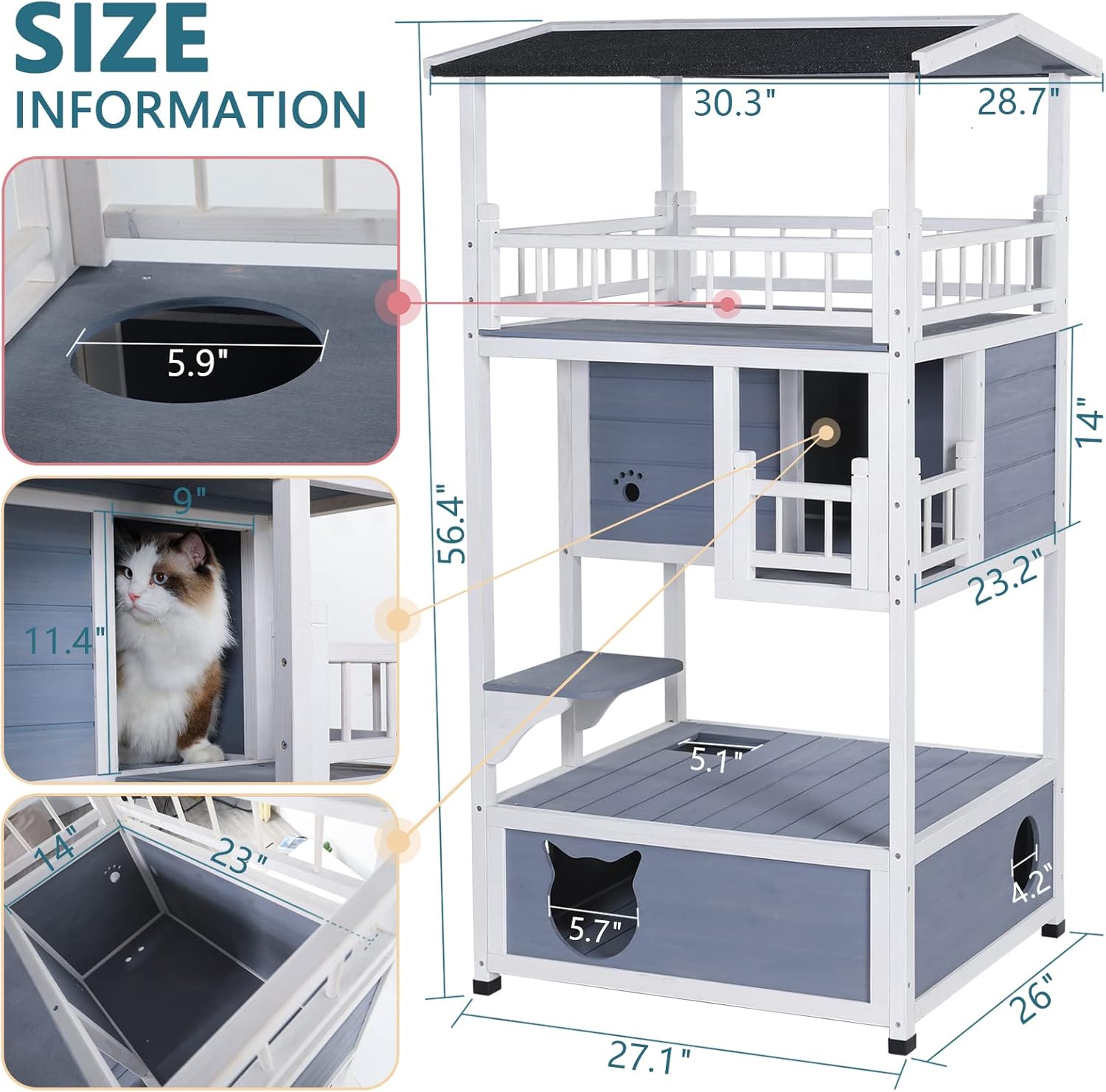 Petsfit Outdoor Cat House Cat Tree Cat Condo Cat Shelter Catio Weatherproof for 3-5 Cats : Pet Supplies